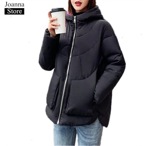 Winter New Hooded Color Matching Short Cotton Clothing Women Thick Warm Parka Jackets Female Plus Size Casual Black Cotton Coats
