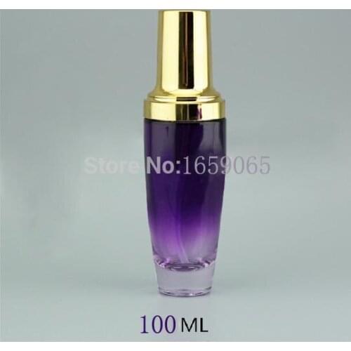100ml purple glass refillable lotion bottle with gold pump for Cosmetic Packaging