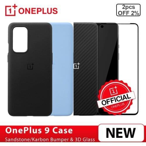 100% Original OnePlus Case For OnePlus 9 Sandstone Bamper Karbon Bamper Case Protective Case 3D Tempered Glass Screen Protector