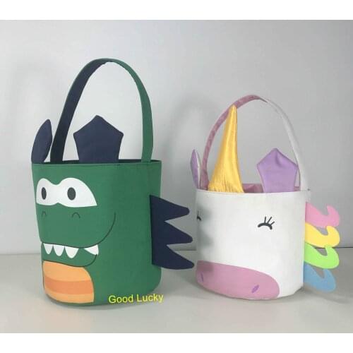 100pcs/lot hot seling most popular dinosaur easter bucket with ears kids high quality unicorn easter bucket easter totes basket