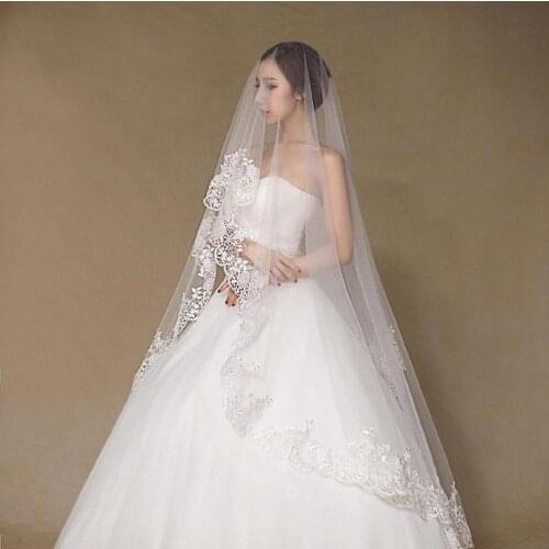 3 Meter Lace Edge Wedding Veils No Comb Long Bridal Veils White Ivory Wedding Accessories Veu De Noiva Com Renda