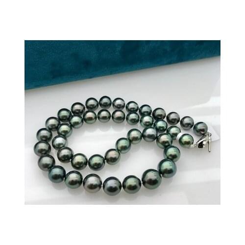 AAA Tahitian pearl blackgreen ROUND 8-11MM necklace 18INCH wholesale beads nature FPPJ woman