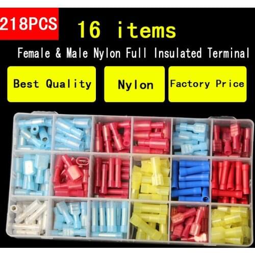Free shipping 218pcs/lot Nylon Full Insulated terminals female male wire cable Connector plug Terminals Electrical Car Audio Set