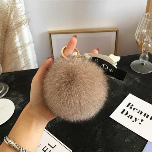Luxury keychain natural real fox fur pompom chains for women charm bag holder 4 sizes fluffy plush car pendant accessories chain