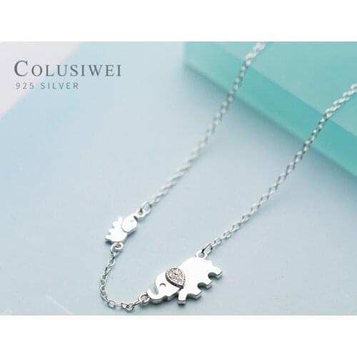 COLUSIWEI Cute Elephant Baby And Mom Pendant Necklace for Women 925 Sterling Silver Fashion Animal Link Chain Korea Fine Jewelry