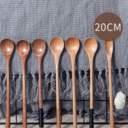 Wooden Spoon Long Handled Spoon Kitchen Cooking Utensil Tool Honey Coffee Tea Mixing Tableware Catering Kids Soup Spoon new
