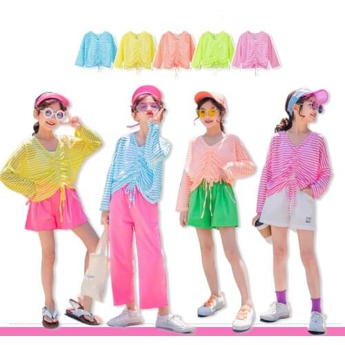 Childrens sunscreen clothing thin section breathable outerwear top 2020 summer new mid-aged girls air-conditioned coat 2pcs set