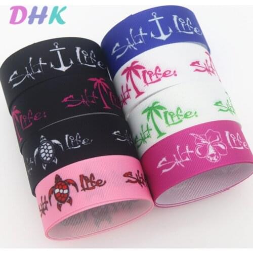 DHK 50yards salt life Printed Grosgrain Ribbon Accessory Hairbow Headwear Decoration DIY Wholesale OEM S1281