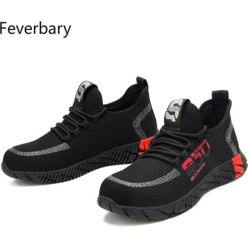 Feverbary Men Steel Toe Cap Safety Shoes Anti Smashing Work Boots Women Outdoor Trainer Lightweight Sneakers