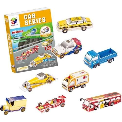 Hot sale 8 types car series paper model vehicle puzzles 3d toys for kids
