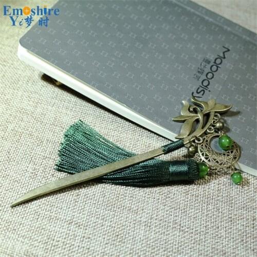 Chinese Style Bookmark Hairpin Wholesale Original Handmade Metal Hair Bun Tassel Bookmarks Fringed Hairpin Metal Bookmark M126