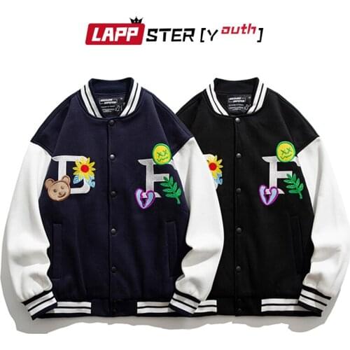 LAPPSTER-Youth Men Harajuku Kawaii Embroidery Varsity Jacket 2021 Mens Japanese Streetwear Jackets Coats Man College Windbreaker