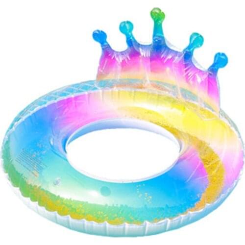 Fashion Adult Summer Rainbow Mermaid Crown Swimming Ring Inflatable PVC Round Beach Pool Float