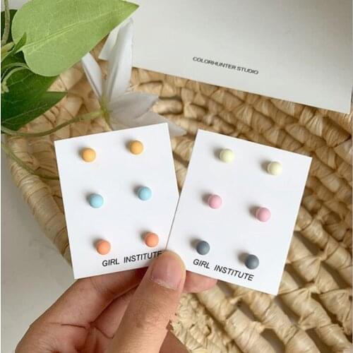 Women Colourful Round Ball Mini Earrings Set Fashion Girl Small Jewelry 3-pairs Stud Earring Sets Lady Mini Jewelry Gift