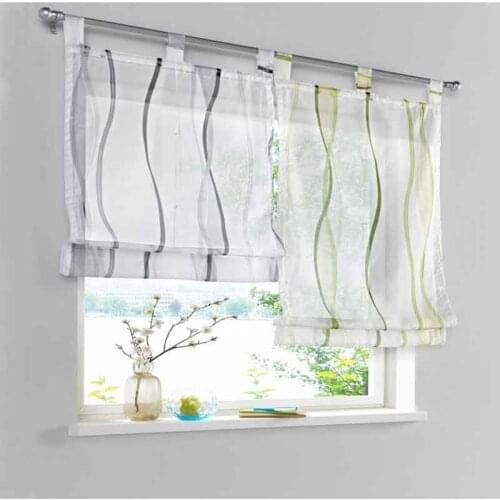 New wave pattern digital printing process Roman-style curtain tie up window curtain kitchen curtain voile sheer curtain cortinas