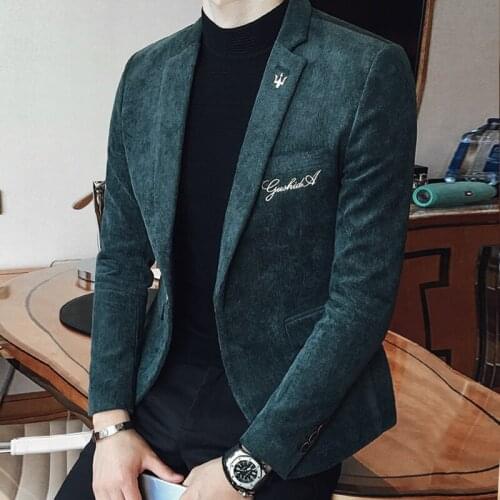 New Mens Blazers Jacket One Button Slim Fit Coat Corduroy Embroidery Jacket Hairstylist Coats Long Sleeve Thick Jackets T61