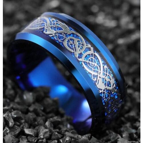 New Domineering Blue Pattern Ring Male Ring New Alloy Ring Party Jewelry Birthday Accessories Wholesale