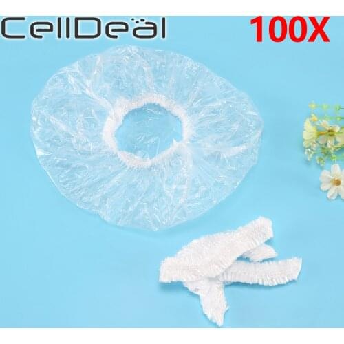 100pcs/lot Disposable Shower Caps Hat Clear Spa Hair Salon Hotel One-Off Bathing Elastic Shower Cap Bathroom Products Bath Caps