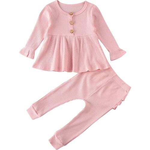 0-24M Autumn Infant Newborn Baby Girls Clothes Set Warm Knitted Long Sleeve Ruffles Tunic T shirt + Pants Outfits Baby Costumes