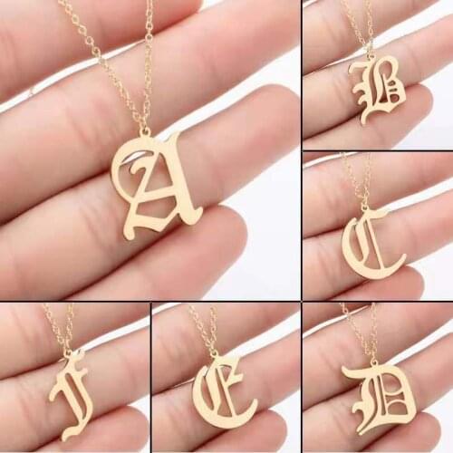 Initial Necklace For Women Letter Necklace Women Gold Stainless Steel Old English Initial Letter Necklace Chain Birthday Gift