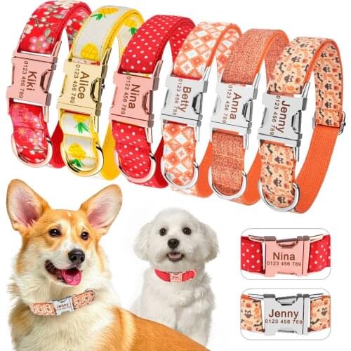Custom Adjustable Nylon Lovely Personalized Dog Tag Engraved Name Dog Collar Puppy Small Medium Large Unisex Dog Collar Necklace