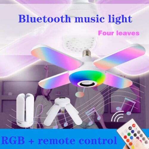 RGB LED Ceiling Light APP Bluetooth Music Light Bedroom Lamp LED 4 Leaves Deformed Bulb Lamp Remote Control Smart Ceiling Lamp
