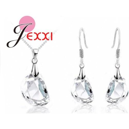 Romantic Fashion Trendy 925 Sterling Silver Cubic Zircon Jewelry Sets Earring Necklace Engagement Wedding Party Jewelry