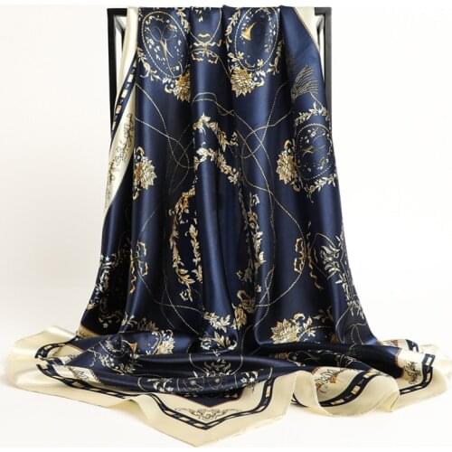 Fashion Shawl Scarves For Women Floral Print Silk Satin Hijab Scarf Female Wraps 90*90cm Square Shawls Bandana Scarfs For Ladies