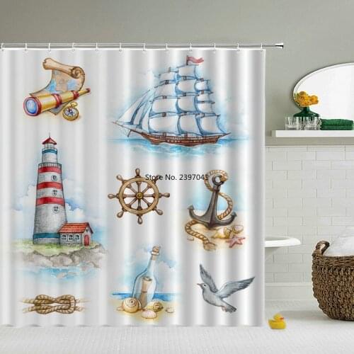 Cartoon Ocean Beach Shell Shower Curtains Waterproof Bathroom Curtain 3d Printing Decoration Polyester Cloth 180X200 Bath Screen