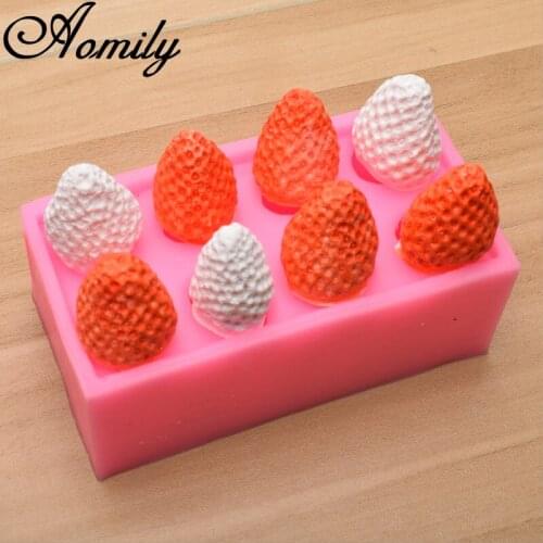 Aomily 8 Holes Strawberry Silicone Mold Cake Molds Fondant Molds Sugar Craft Chocolate Moulds Tools Cake Decorating Baking Tools