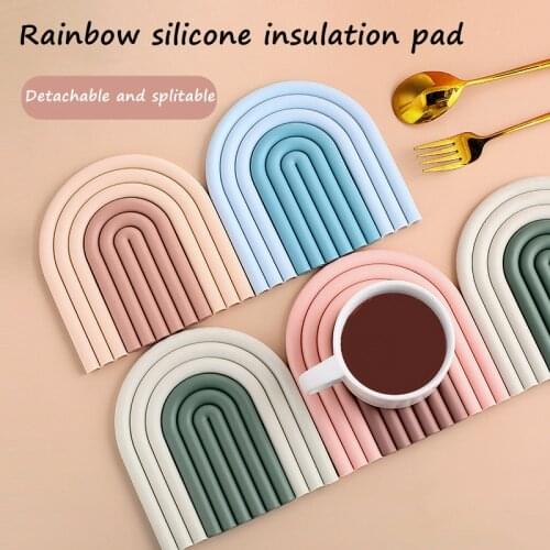 Rainbow Personality Silicone Pot Pad Mat Kitchen Heat-resistant Plate Pad Home Table Insulation Pad Anti-hot Bowl Mat Coasters