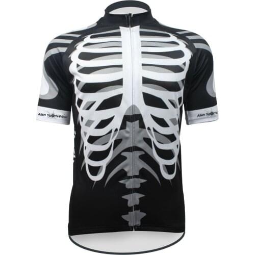 Sport Cycling clothing hombre Summer Breathable Men White Skeleton Breathable Sleeve Cycling Jersey Full Zipper Bike Summer mai