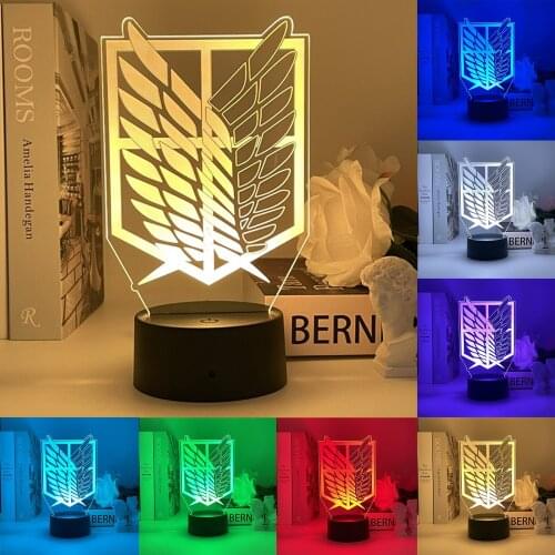 3D LED Illusion Lamp Night Light Anime Attack on Titan 16 Color Change with Remote/USB Charge for Xmas Birthday Valentines Day