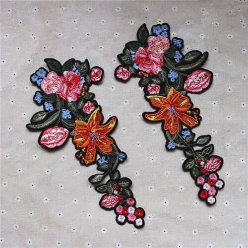 2 pairs Elower embroidered patch applique sewing on fabric garment accessories for collar clothes decoration motif repair patch