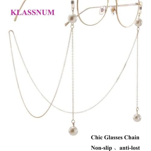 Women Reading Glasses Chain Sunglasses Spectacles Holder Neck Strap Metal Rope Imitation Pearls Necklace