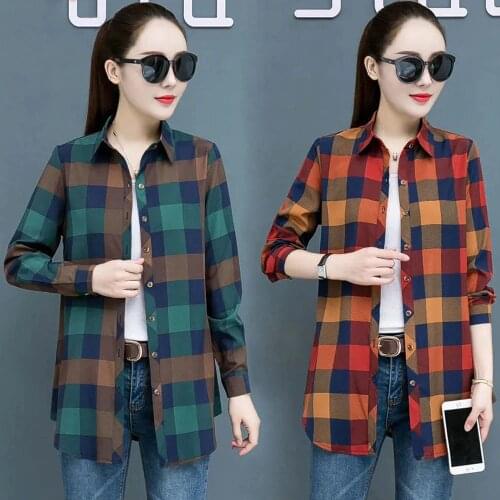 Plaid Shirt Womens Long-sleeved Spring and Summer Korean Version of Loose Retro All-match Mid-length Sun Protection Clothing