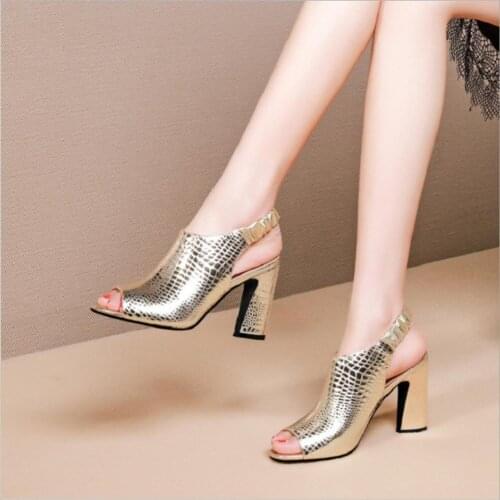 2021 Fashion Ladies Peep Toe High Heel Sandals Comfortable Elastic Band Chunky Heels Office Shoes Women Gladiator Sandals Mujer