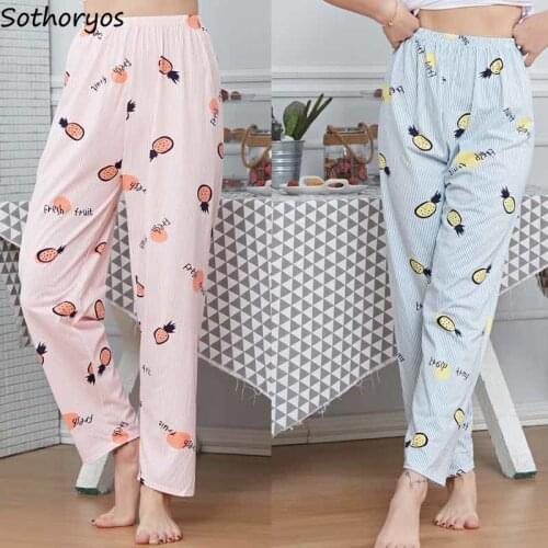 Sleep Bottoms Women Printed Sweet Casual Sleepwear Pajama Pants females Korean Style Plus Size 2XL Loose Thin Breathable Fashion