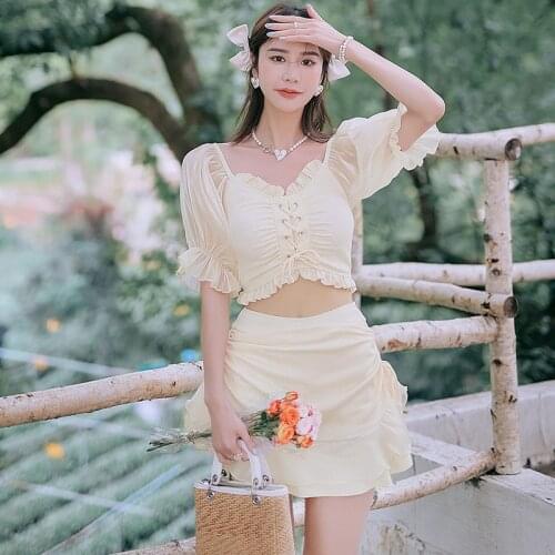 Swimsuit Women Two Piece Trikinis 2021 Mayo De Bain Femme With Push Up Bathing Suit Female Split Korea Ins Bubble Print