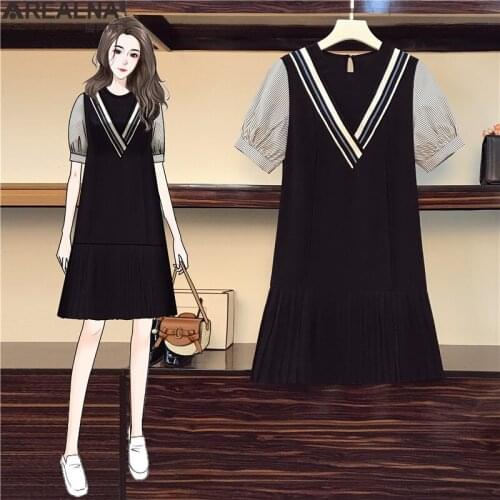 Dresses for women 2021 summer plus size fashion puff sleeve shirt Dress Casual vintage Striped Splice Ruffle loose Woman Dress