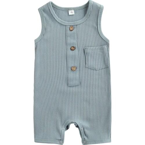 0-24M Newborn Baby’s Vest Style Jumpsuit Fashion Solid Color Round Neck Short Pants