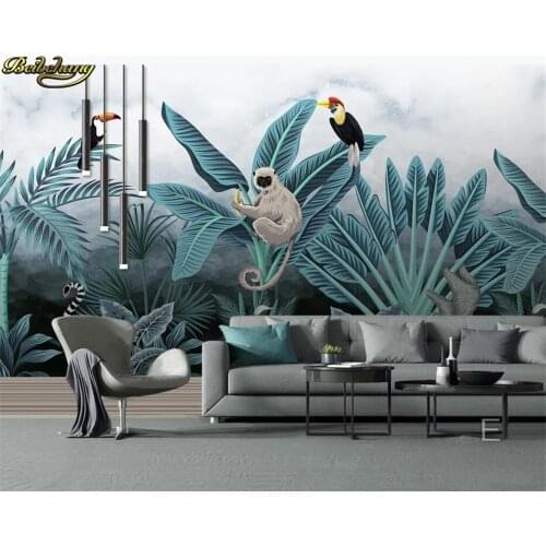 Beibehang Custom 3d wallpaper mural medieval hand painted tropical rain forest flora and fauna background wall papel de parede
