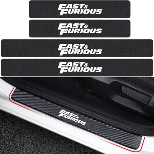 4PCS Car-Styling The Fast and the Furious Car Carbon Fiber Door Sill Protector Sticker Racing Decal for Volkswagen bmw Audi Ford