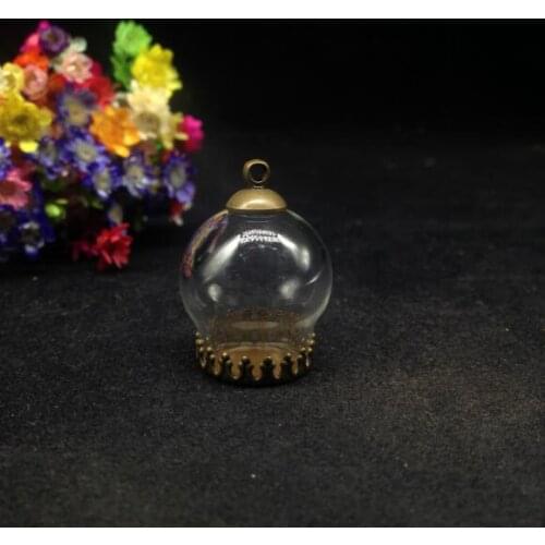 5sets/lot 20*15mm Glass globe bronze teeth base glass vials pendant jewelry DIY glass bottle pendant glass dome cover charms