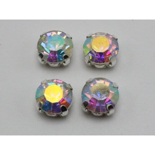 50 Silver Colour with Clear AB Crystal Glass Rhinestones Rose Montees 8mm Sew on Beads