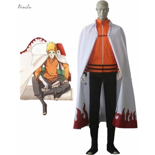 Ainclu Free Shipping White Naruto The movie The last-Uzumaki Naruto Seventh Hokage Anime Cosplay Costume For Halloween