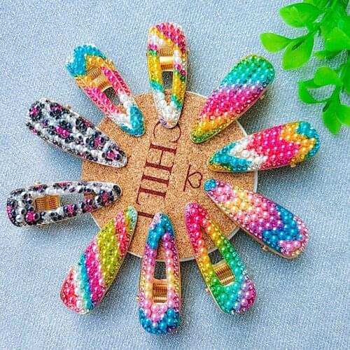 Free shipping korea style Neon color bead hairpins lovely womens hair accessories ins girls rainbow Duckbill clip hairclips
