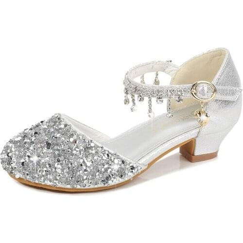 Girls Glitter Sandals Childrens High Heels Shoes Kids Performance Crystal Sandals Baby Catwalk Princess Childrens Shoes