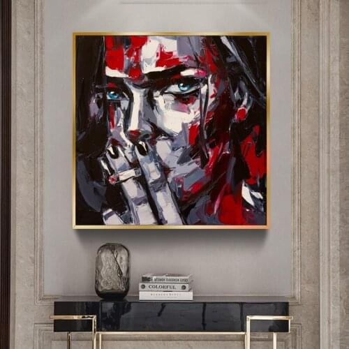 Smoking Portrait Art Oil Painting on Canvas Posters and Prints Abstract Modern Wall Art Picture for Living Room Home Decor