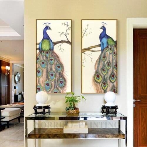Peacock Standing On Branch Canvas Painting Corridor Wall Art Home Porch Decor Hallway Posters Prints Pictures For Living Room